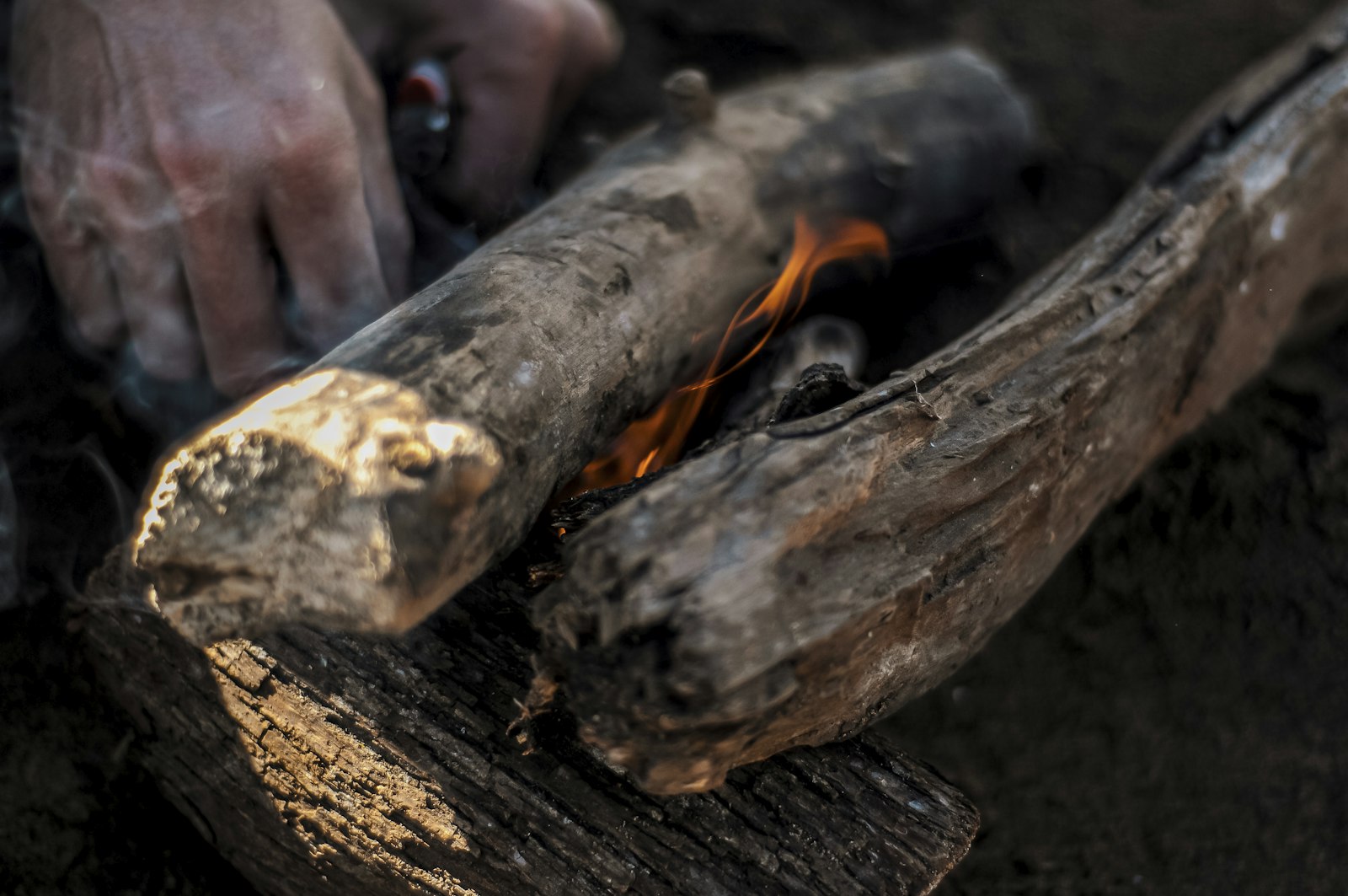 Meat cooking close to open fire