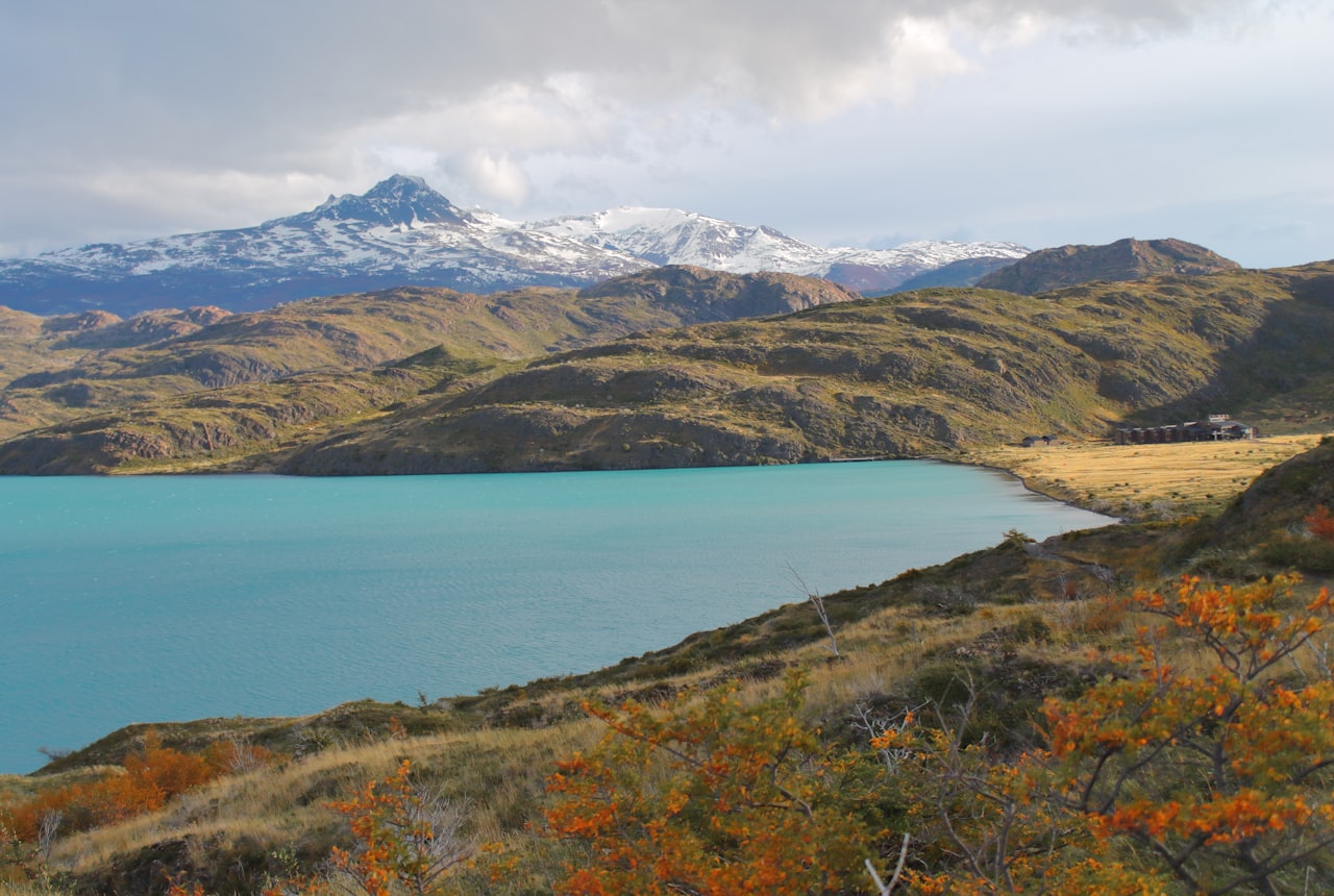 A cool Patagonian lake among mountains near the wine valleys