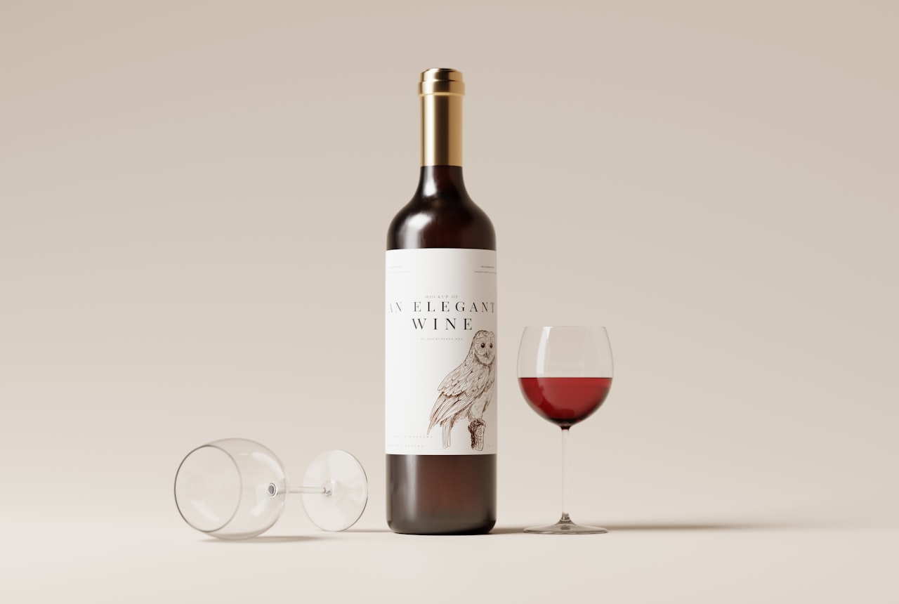 Close-up of a wine bottle back label
