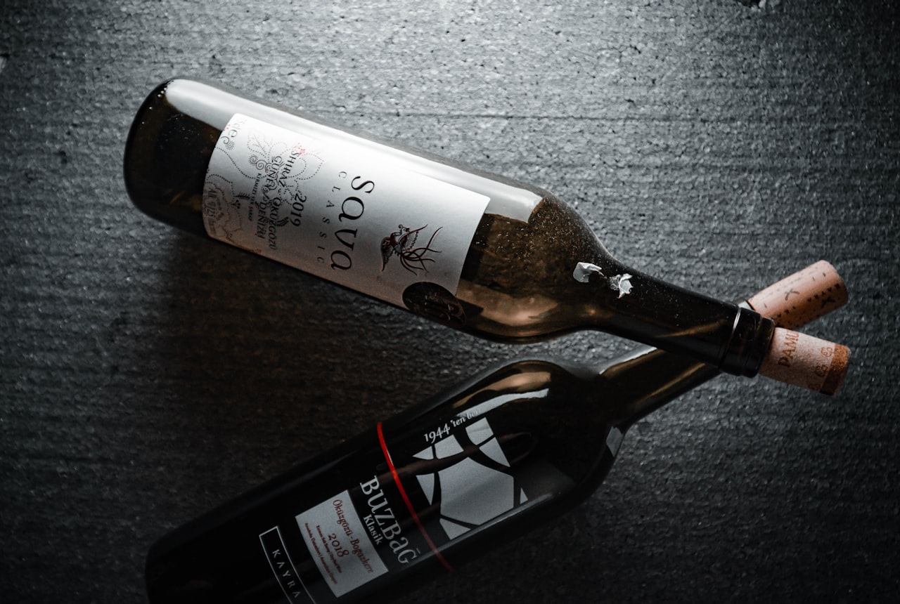 A wine bottle being chilled before serving