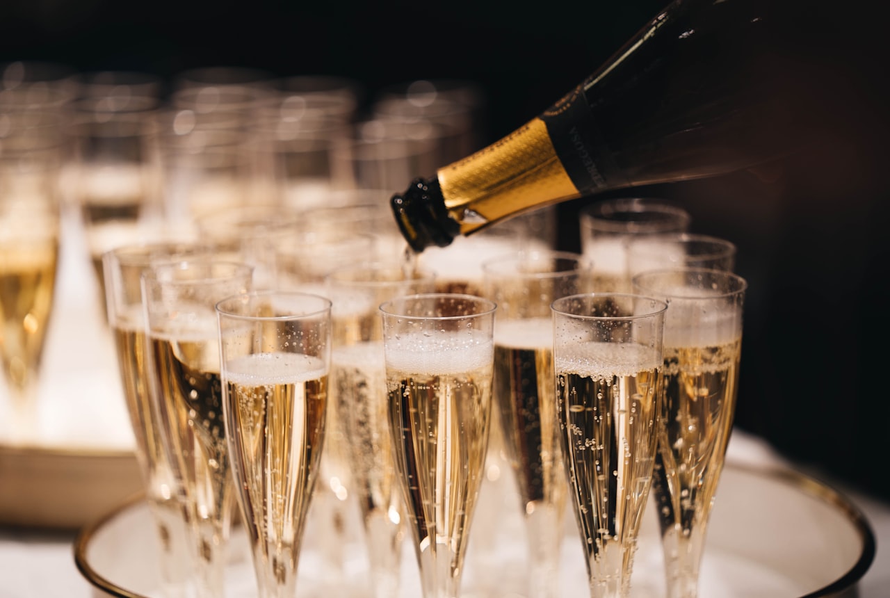 Champagne bubbles rising in a flute