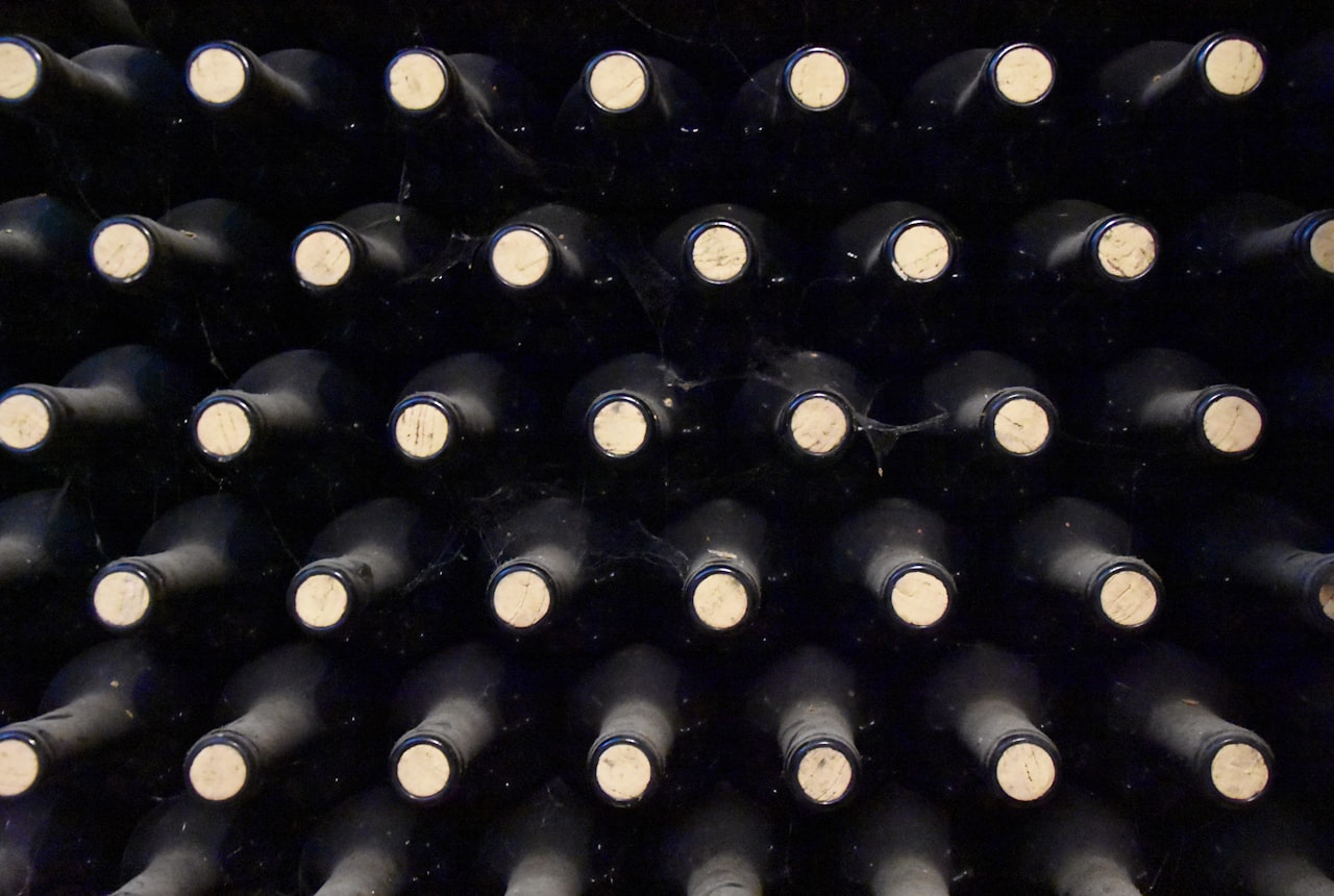 Four empty wine bottles photographed side by side, each a different traditional shape, neutral lighting