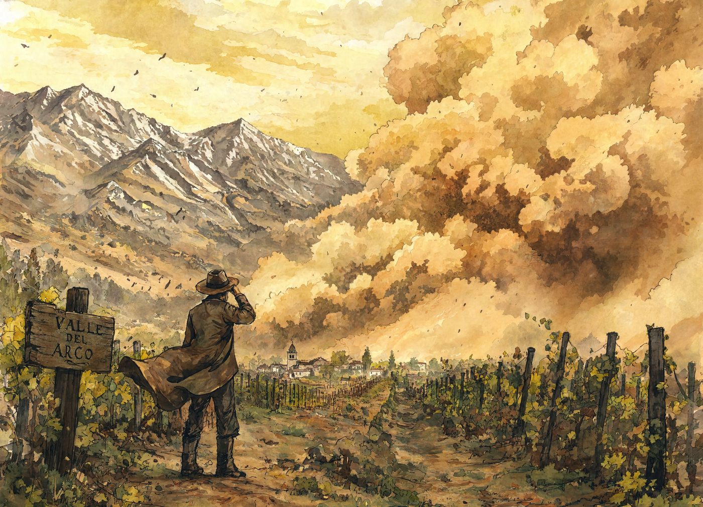 A winemaker watching a wall of ochre dust roll down from the Andes